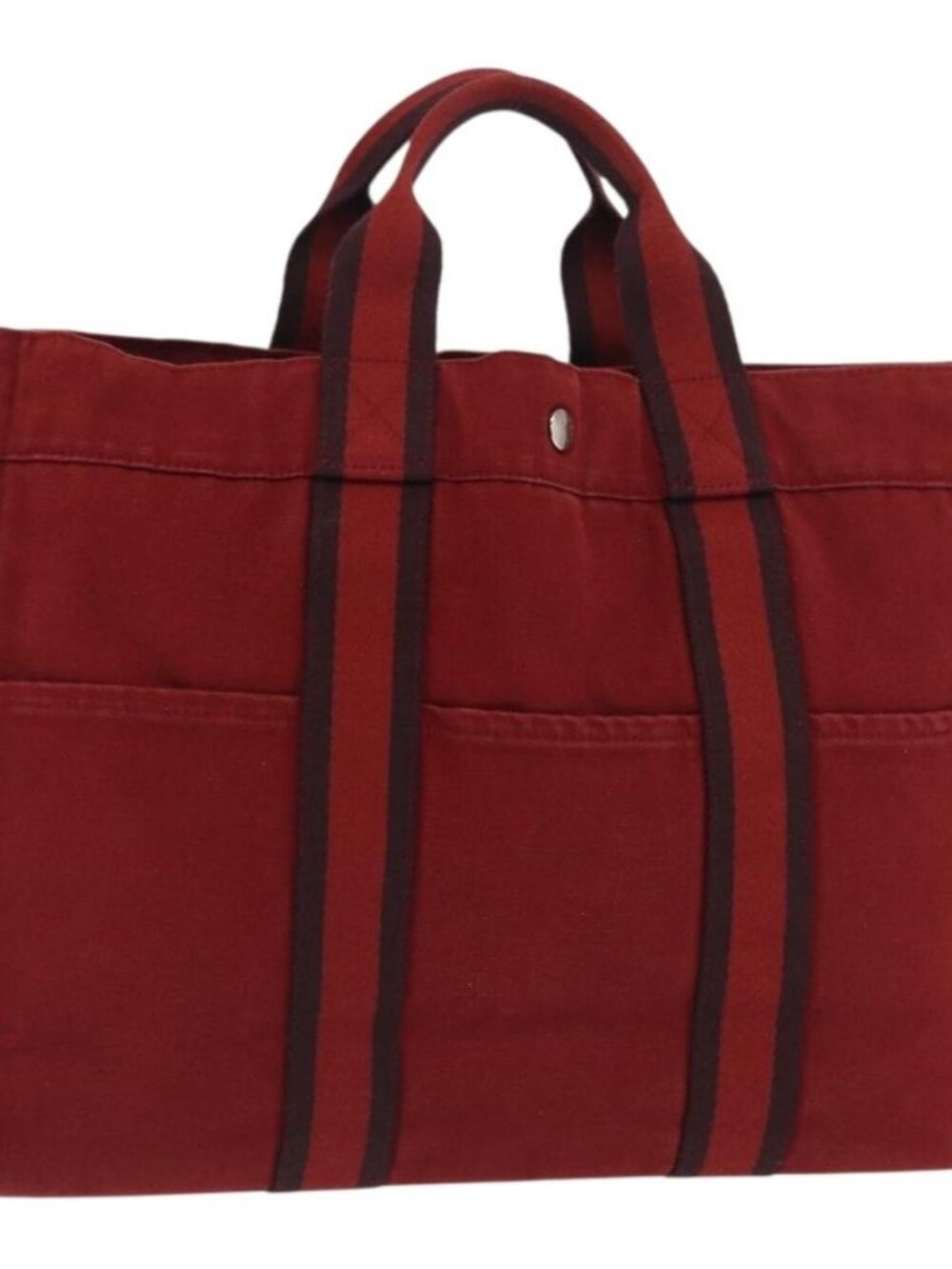 HERMES Deauville Hand Bag Canvas Red Silver Auth bs33188 - Picture 1 of 16